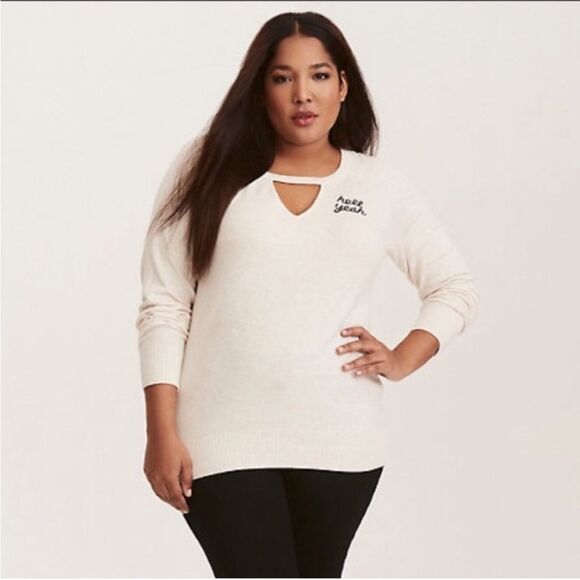 Torrid Cream Hell Yeah Cut Out Sweater Cotton Size 3 (3X) - Picture 1 of 11